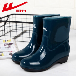 Pull-back rain boots for women, mid-tube rainy days, waterproof, non-slip rubber shoes, wear-resistant rain boots hl52s, dark green 38