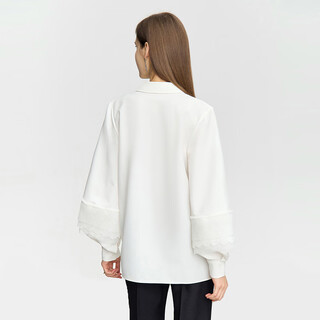 Amii women's 2025 autumn new advanced commuting style suit collar with lace balloon sleeve shirt for women off-white s (155)