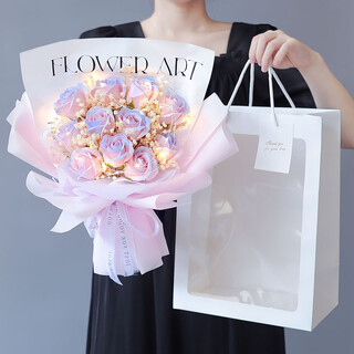 Spend time crushed ice blue roses dried bouquet immortal flower artificial flowers for girlfriend and bestie to express love new year's day birthday gift 11 crushed ice pink roses + white baby's breath