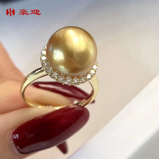 Haoying 2023 nanyang gold pearl ring 925 silver plated 18k gold perfect round flawless pearl ring