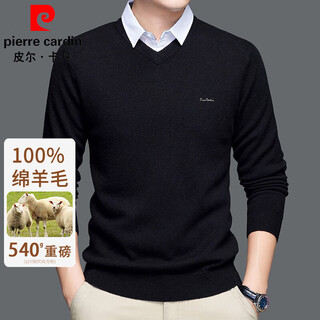 Pierre cardin pure wool sweater men's shirt collar fake two-piece sweater middle-aged autumn and winter inner sweater thick warm base layer