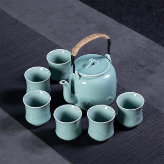 Longquan celadon large-capacity teapot teacup household one pot six-cup ceramic kung fu tea set gift box