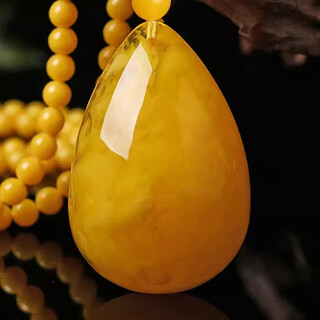 Qpqk chicken fat yellow beeswax water drop pendant genuine peace buckle necklace sweater chain second generation amber men and women horse face skirt accessories cloud mist water drop bead chain-free lanyard-certificate