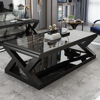 Asana tea house simple rectangular small coffee table set for small apartment living room multifunctional coffee table table 1.4 meters long black frame + black glass