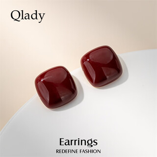 Qlady geometric burgundy earrings for women 2025 new style high-end earrings for women niche light luxury silver needle earrings