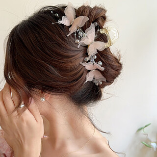 Bai shilin super fairy butterfly hair clip headwear women's high-end hair clip large sweet back of the head hair clip shark clip birthday gift pink