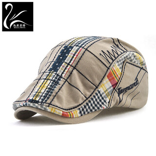 Kaidifite hat men's new european and american casual peaked cap irregular embroidered plaid fabric splicing outdoor versatile peaked cap medium gray one size 55-60cm