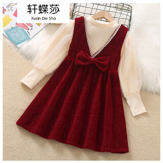 Xuandesha girls autumn and winter velvet dress 2023 new bow vest dress little girl fashionable street style dress separate red skirt 130