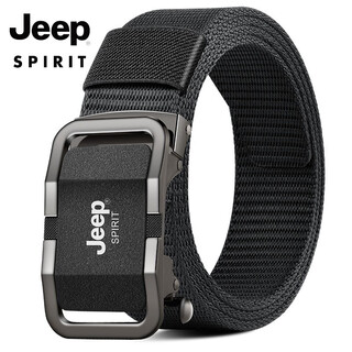 Jeep spirit canvas belt for young men, automatic buckle, casual woven tactical belt, young man belt, trendy pants belt, military training, gun buckle - black belt 120cm