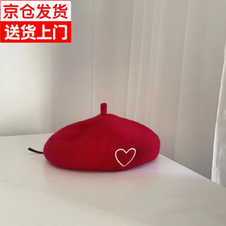 Lishang ins korean children's hat girls wool beret spring, autumn and winter baby painter hat bud hat fashion red one size fits all 3-8 years old (within head circumference 50-53)