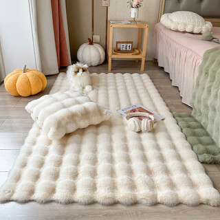 Cream style rabbit fur carpet, bubble velvet floor mat, bedroom bedside blanket, living room bay window mat, sofa blanket, coffee table mat, plush carpet, beige 60*100cm