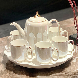 Zhengye high-end household cup tea set complete set housewarming gift moving gift water cup set for newlyweds wedding gift new chinese style pearlescent white 8-piece set gift box