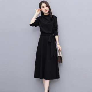 Chu xin 2025 spring and autumn new women's fashionable temperament slim and slim women's long-sleeved dress bottom skirt black m (90-118jin jin equals 0.5 kg)