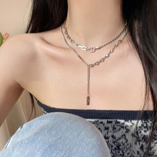 Luruo sterling silver necklace for women 2024 new light luxury niche high-end clavicle chain double layer stacked necklace that does not fade double layered pig nose necklace