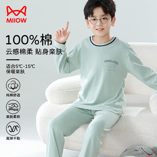 Catman children's pajamas boys 40s pure cotton 5a antibacterial home clothes set spring and autumn long sleeve 24 new style green 160cm