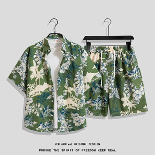 Moloon swimsuit men's beach flower shirt suit loose large size hawaii seaside vacation casual couple shirt suit 3682 suit xl (recommended weight 125-145jin jin equals 0.5 kg)