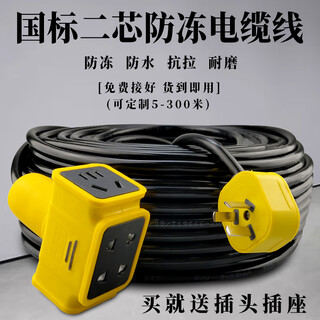 Outdoor two-core 2.5/4/6 square wire with plug cable wire national standard sheathed wire anti-freeze power cord shizi plug national standard black 2.5 square meters 30 meters