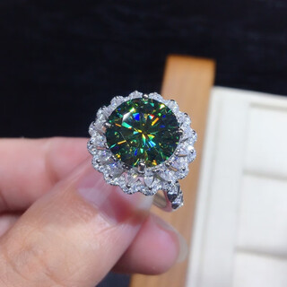 Didizoo blue green imitation moissanite ring fire sparkling open ring white gold 3 carat opening adjustable