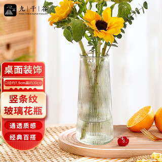 Jiuqiangu vase glass flowers carnation rose rich bamboo vase decorative ornaments vertical pattern transparent height 30cm2349