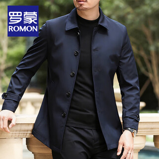 Romon high-end light luxury spring and autumn lapel windbreaker men's mid-length business casual new middle-aged jacket men's dad's wear navy blue m /170 size (recommended 110-130 jin jin equals 0.5 kg)