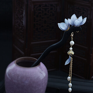 Mrs. ming dynasty hanfu headdress, ancient style high-end hairpin, step rocking hairpin orchid hair ornament, blue glazed hairpin on the back of the head