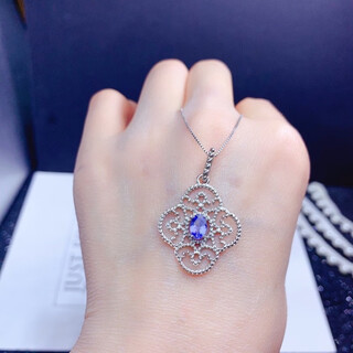 Guran emerald pendant natural tanzanite necklace 925 silver precision inlaid platinum plated main stone 4*6mm simple bud