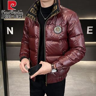Pierre cardin men's short down jacket 2025 winter new slim and warm new national standard duck down jacket wash-free jacket burgundy 2xl recommended 135-150jin jin equals 0.5 kg