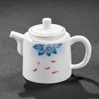 Xiangye mutton-fat jade porcelain teapot single pot chinese-style household teapot for one or two people teacup ceramic kung fu tea set mutton-fat jade porcelain fish play lotus well railing pot