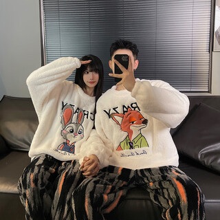 Shengzhu zootopia coral velvet couple pajamas for women autumn and winter warm thickened flannel men's student home wear set #kyx-h5557 thickened model women's model m 75-100 jin jin is equal to 0.5 kg