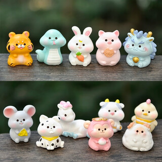 Xixiao full set of zodiac ornaments desktop micro landscape decoration cute cartoon animals children's dolls birthday gifts 12 zodiac babies
