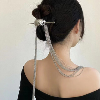 Chuxiang (chuxiang) unique niche design long tassel hairpin new trendy ponytail back head headdress european and american exaggerated hair accessories long tassel hairpin - pitted surface removable