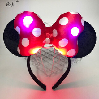 Lingchuan mickey luminous headband minnie hairband flashing children's led hair accessories mickey mouse colorful lamp headband big red bow mickey lamp