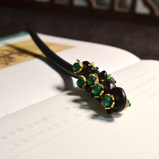 Mi ling original black sandalwood hairpin plate revival classical hair accessory hairpin pure patina agate double-sided flower bud hairpin no gift box, gift box required, please purchase separately