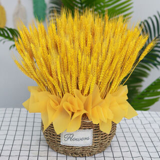 Aiman natural golden wheat ears opening barley flower arrangement basket bouquet dried flowers living room decoration props portable basket golden wheat ears 500 pieces + flower basket large size
