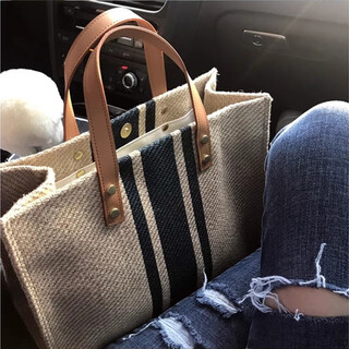 Tenggexiang portable briefcase women's large capacity tote bag women's shoulder bag college student work commuting simple canvas bag black stripes