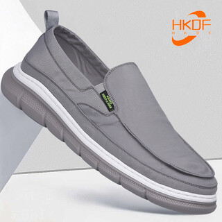 Hkdf trendy brand cloth shoes for men new summer breathable ice silk quick-drying lightweight casual men's slip-on canvas shoes for men gray 40 leather shoe size