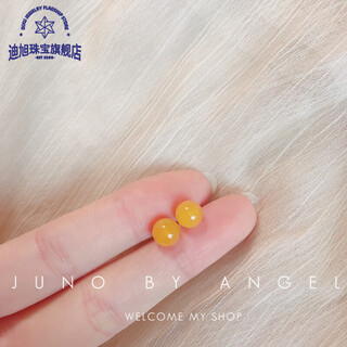 Fat donglai's same beeswax earrings, natural topaz color earrings, simple, fashionable and versatile, jade silver small ear bone nails, commuting style 8 mm (intense)