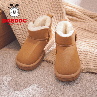 Babudou children's shoes winter warm children's snow boots plus velvet thickened leather girls' boots 116545101 orange brown 30
