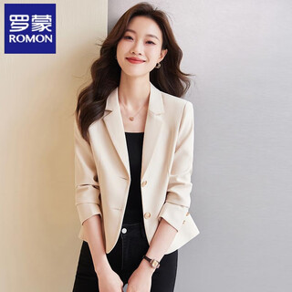 Romon coffee color short small suit jacket for women spring and autumn 2025 new style ladies casual small suit top off-white l recommended 105-115 jin jin equals 0.5 kg