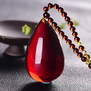 Musi natural water purified blood amber drop pendant sweater chain myanmar raw mineral beeswax amber wushi brand men and women necklace pendant blood amber drop + blood amber chain