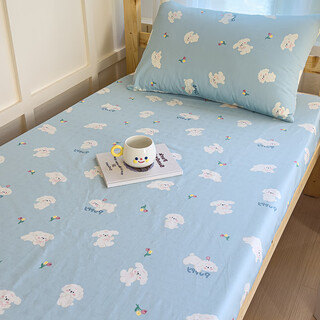 Student dormitory fitted sheet pure cotton cotton bed cover single 90x190 mattress cover mattress protector sheet three-piece set baby blue wang xinjiang cotton 360-degree full surround fitted sheet single piece-80x190cm suitable for 4-15cm
