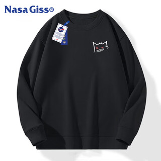 Nasa giss sweatshirt men's spring and autumn american heavyweight long-sleeved t-shirt student retro round neck top men's black 2xl