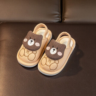 Fawn milli children's cloth slippers for boys and girls in autumn and winter non-slip baotou boys and girls cotton slippers silent baby with heel