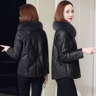 Yunqi qianqiu genuine leather down jacket women's short 2025 winter new fox fur collar sheepskin fashion small fur jacket black xl 121-130jin jin equals 0.5 kg