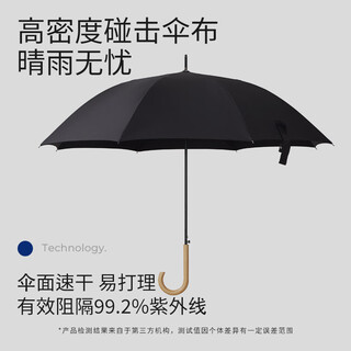 Obsu rain or shine 8-bone bamboo plywood water-repellent nano-coated long-handled umbrella black semi-automatic