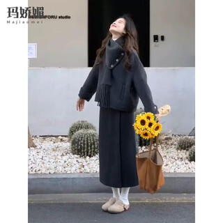 Majiaomei woolen fragrant dress women's suit 2025 winter new korean style with a complete set of short coat and skirt coat + mid-length skirt m