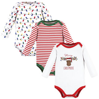 Hudson baby unisex baby cotton long sleeve bodysuit white christmas 3-6 months