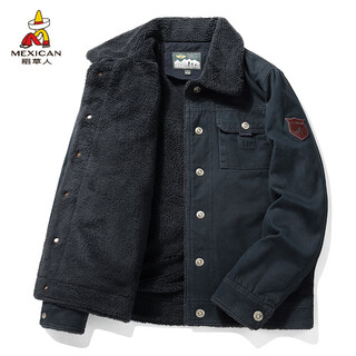 Scarecrow winter bomber jacket men's velvet thickening large size loose cotton coat young and middle-aged lamb velvet workwear cotton jacket 3166 velvet dark blue pure cotton fabric thickened xl 125-140jin jin equals 0.5 kg