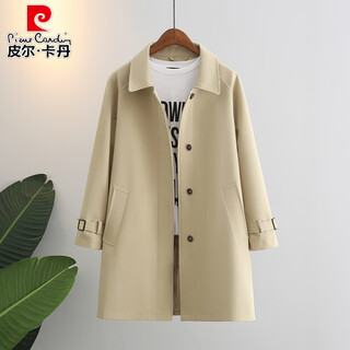 Pierre cardin 2025 new spring and autumn temperament casual windbreaker jacket women's medium long korean style loose slim small coat khaki s 90-115jin jin is equal to 0.5 kg