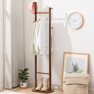 Trojan clothes hanger floor-standing bedroom coat rack hanging clothes rack office simple clothes hanger door living room hanging bag rack thickened pure bamboo brown
